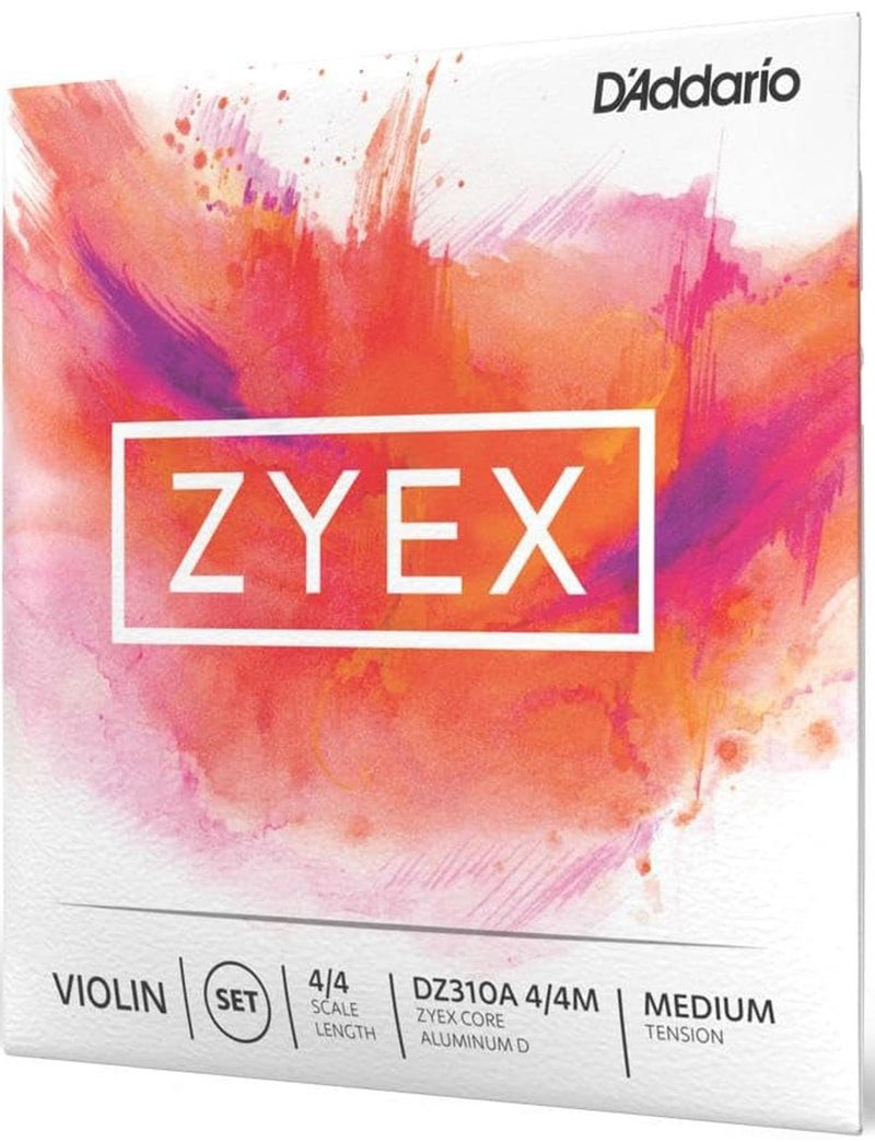 Daddario D'Addario DZ310A 4/4M Zyex Violin String Set | Aluminum D | Synthetic Core | Medium Tension | 4/4 Scale | Uncoated | Silver - Image 2