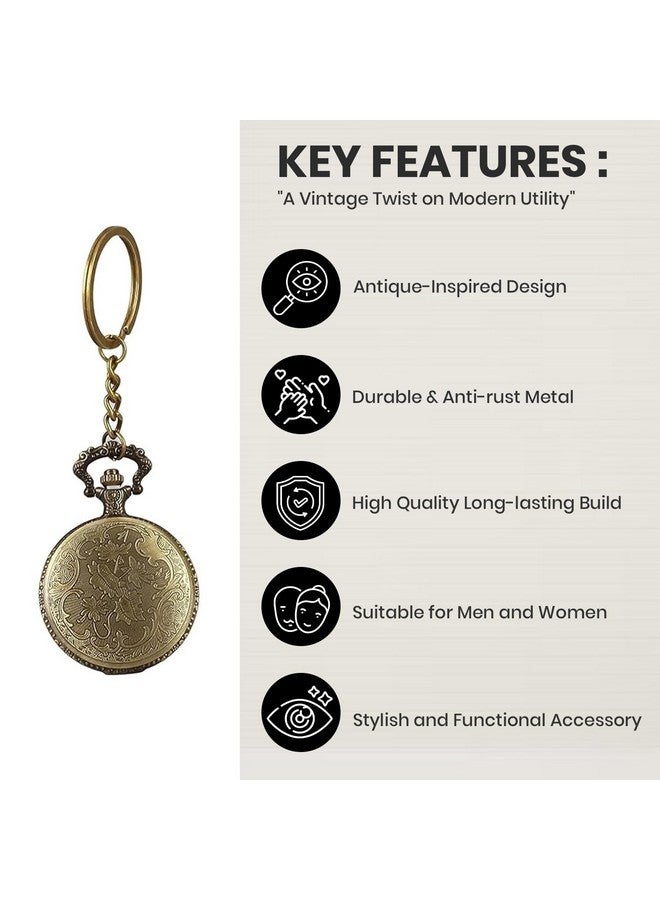 FowWelt Vintage Pocket Watch Metal Keychain Retro Clock For Gifting With Key Ring Anti-Rust - Bike Earth,Multicolor - Image 4