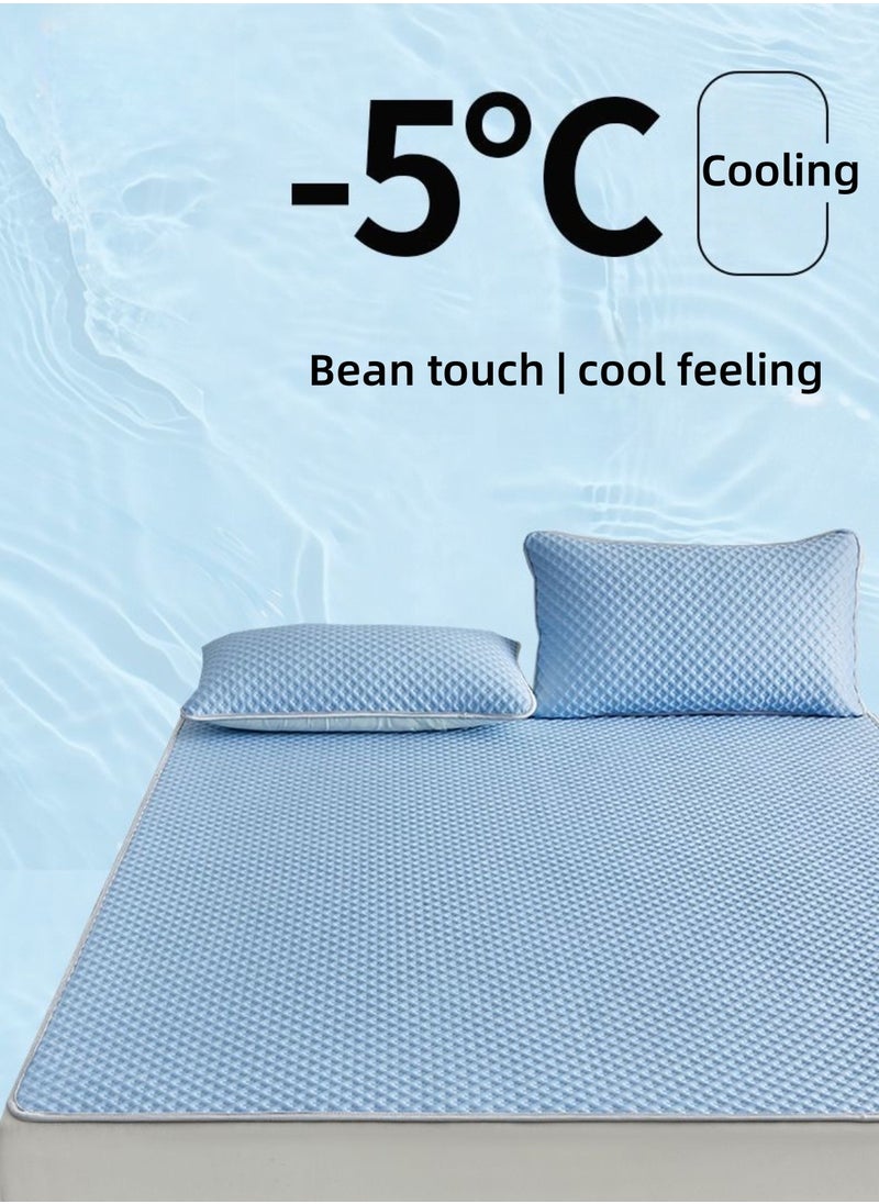 CHU DAI 180x200cm Cooling Thin Mattress Pad, Queen Size Mattress Topper for Hot Sleepers, Cool Fitted Sheets for Bed, Summer Cooling System, Blue  - Image 5