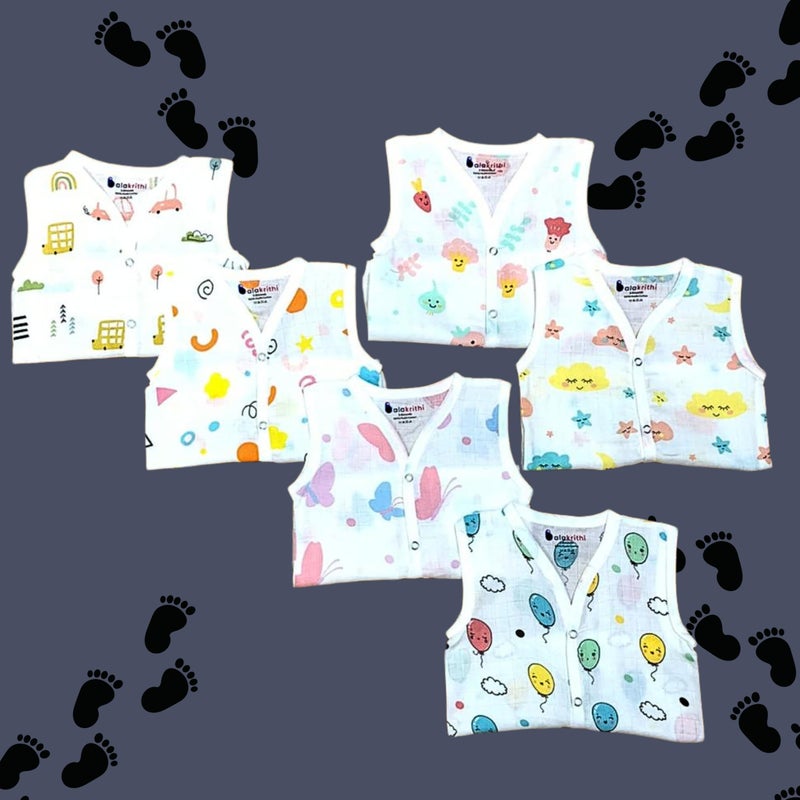 Balakrithi جبلة بالاكريثي من قطن موسلين العضوي | جبلة بيضاء | جبلة صيفية | جبلة قطن للمولود الجديد | عبوة متعددة الألوان من 6 قطع (3-6 أشهر) - Image 2