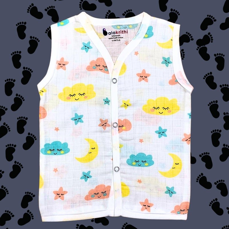 Balakrithi جبلة بالاكريثي من قطن موسلين العضوي | جبلة بيضاء | جبلة صيفية | جبلة قطن للمولود الجديد | عبوة متعددة الألوان من 6 قطع (3-6 أشهر) - Image 3