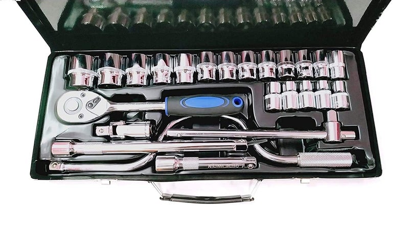 SNE 24 pcs Tool Kit Set 1/2" Dr Socket Set Heavy duty Rachet Professional Wrench Socket Set Hardware Car Boat Motorcycle Repairing Tools Kit Multitool HandTools Metal box Storage Case Socket Set - Image 2