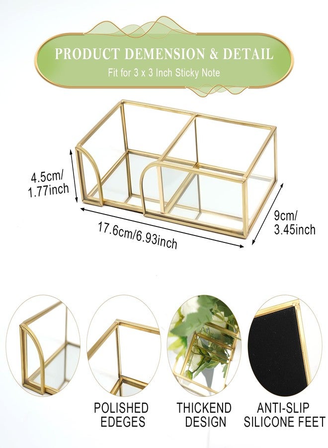 Shonmogar 3 x 3 Inch Sticky Note Holder Gold Glass Post It Note Dispenser, 2 Slot Sticky Note Dispenser, Stylish Post It Holder for Home Office Desk Decor - Image 2