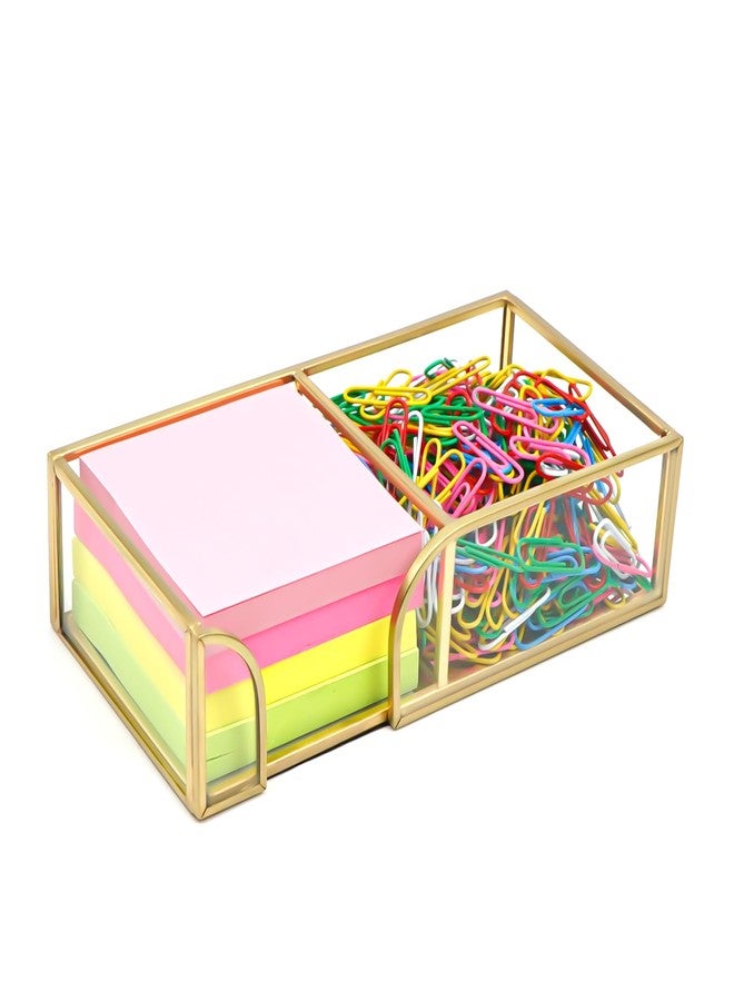 Shonmogar 3 x 3 Inch Sticky Note Holder Gold Glass Post It Note Dispenser, 2 Slot Sticky Note Dispenser, Stylish Post It Holder for Home Office Desk Decor - Image 1
