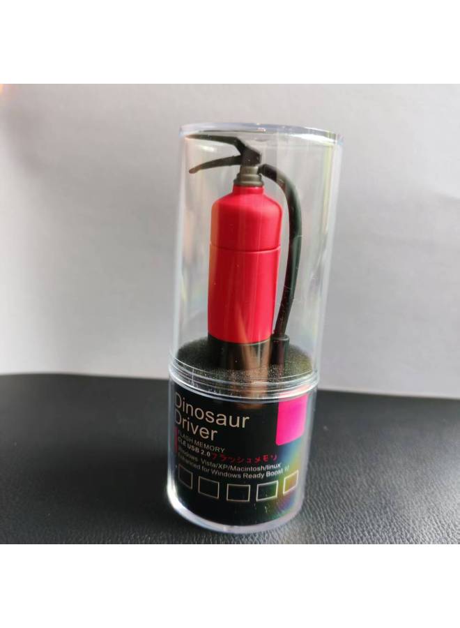 Cartoon Fire Extinguisher U Disk Creative Fire Protection Cute Gift USB Flash Drive Fire Key Chain Personality Soft Glue Doll U Disk-Color:Fire Extinguisher + Cylindrical Crystal Packaging-Capacity:USB2.0 8GB  - Image 1