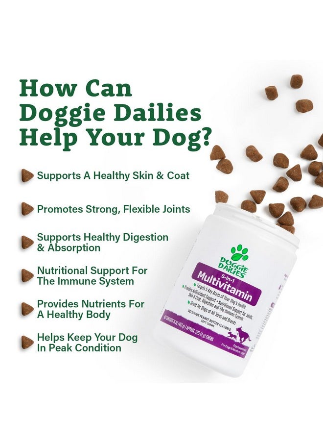 Doggie Dailies 5 In 1 Multivitamin For Dogs, 225 Soft Chews, Dog Multivitamin For Skin And Coat Health, Joint Health, Improved Digestion, Antioxidants, Support A Healthy Immune System  - Image 2