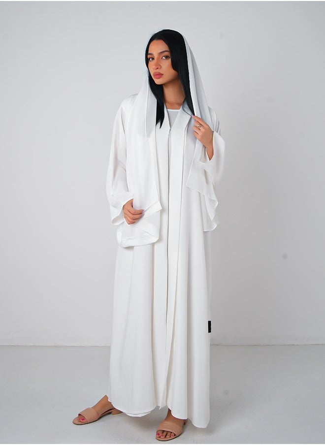 JAMEELA White Classic Open Abaya 3 pieces Set - Image 1