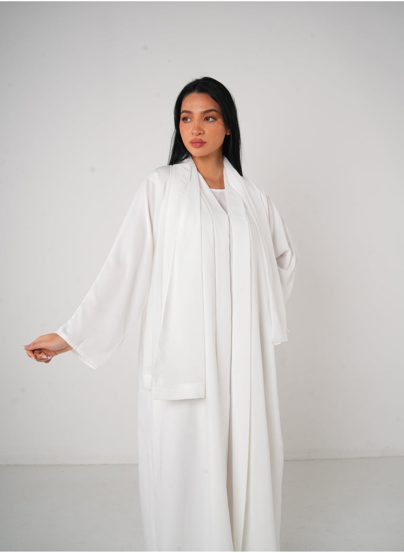 JAMEELA White Classic Open Abaya 3 pieces Set - Image 4