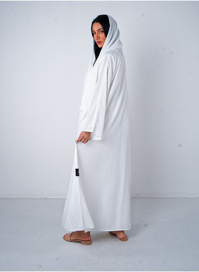 JAMEELA White Classic Open Abaya 3 pieces Set - Image 2
