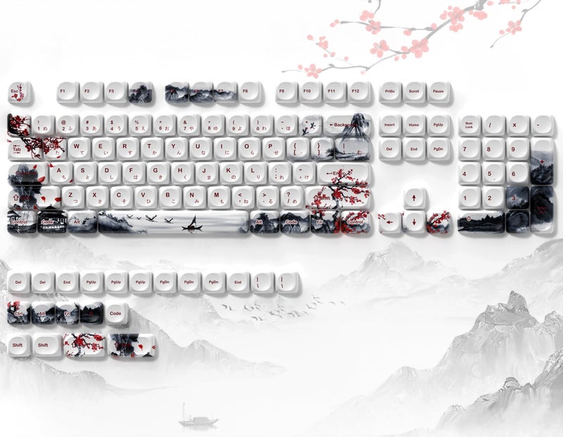 dagaladoo White Japanese PBT Keycap Set,Cherry Blossom MOA Profile Keycaps Full Set,Dye-Sub 134-key Custom Keyboard Key caps for 100% 75% 65% 60% TKL US Layout Mechanical Keyboard - Image 1