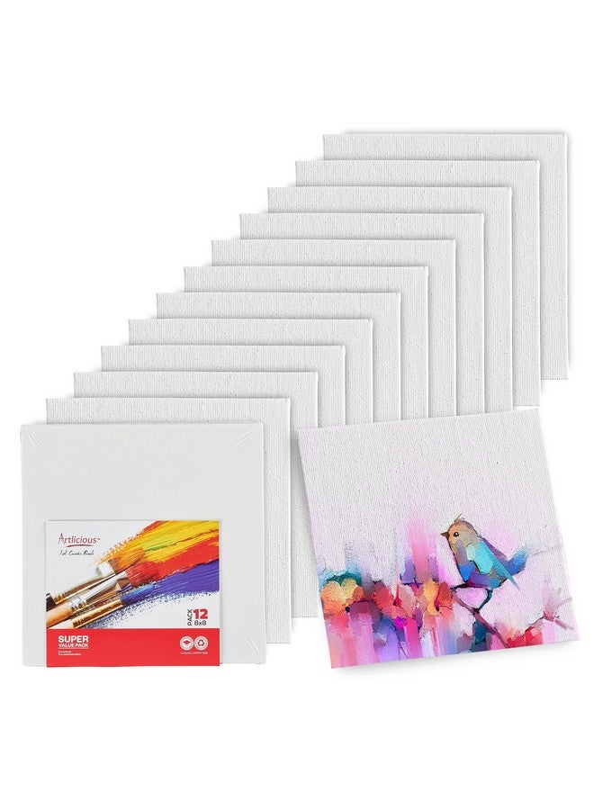 Artlicious Canvases For Painting Pack Of 12 8 X 8 Inch Blank White Canvas Boards 100% Cotton Art Panels For Oil Acrylic & Watercolor Paint - Image 1
