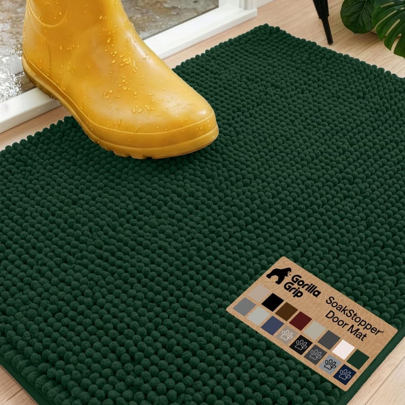 GORILLA GRIP SoakSTOPPER Dog Door Mat 30x20 Machine Washable Rug Absorbent Doormat Captures Moisture Mud Dirt Quick Dry Soft Chenille Entryway Rugs Indoor Entrance Mats for Dog Paws Deep Green - Image 2