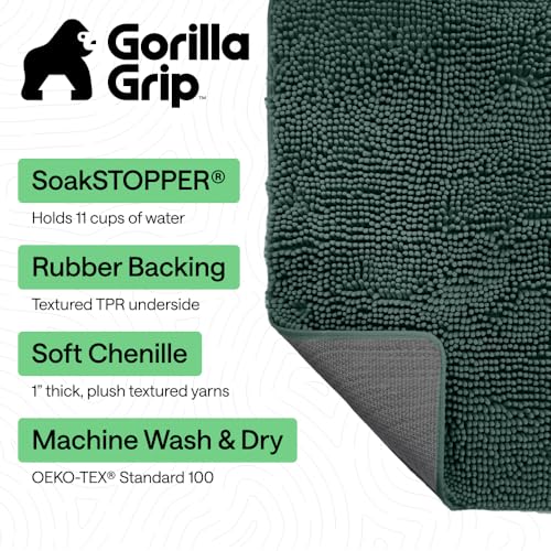 GORILLA GRIP SoakSTOPPER Dog Door Mat 30x20 Machine Washable Rug Absorbent Doormat Captures Moisture Mud Dirt Quick Dry Soft Chenille Entryway Rugs Indoor Entrance Mats for Dog Paws Deep Green - Image 3