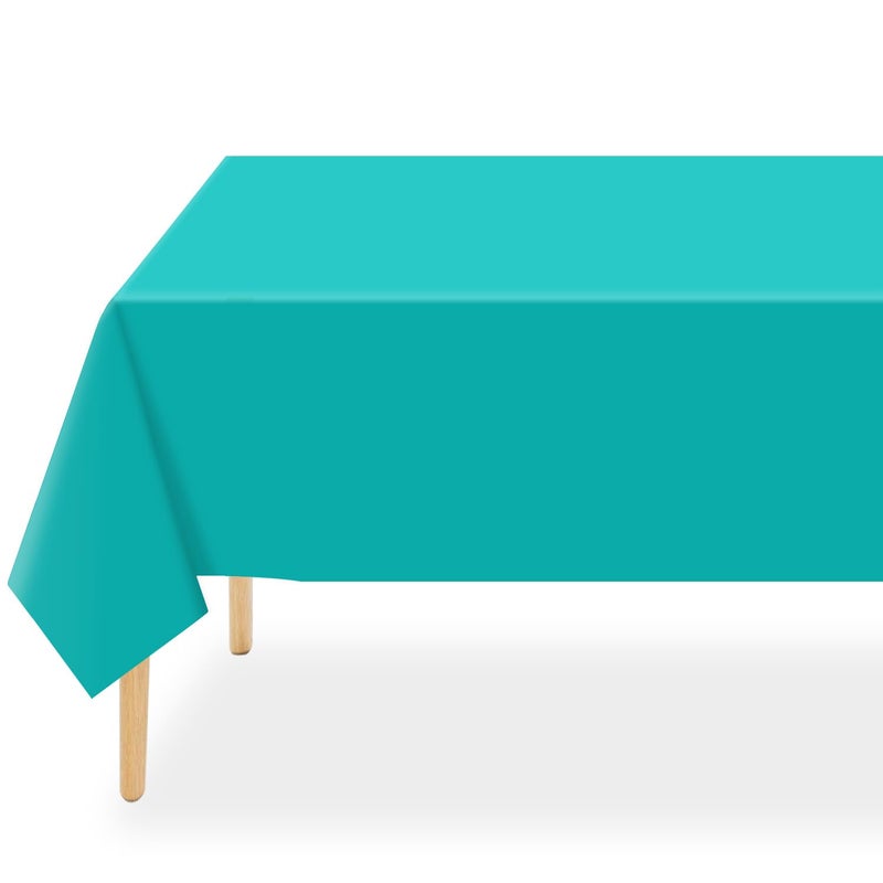 QIKSION Teal Plastic Table Cloth Disposable 2 Pack, 54 x 108 Inch Tablecloths for Easter Party, Summer, Turquoise Rectangle Table Cover - Image 1
