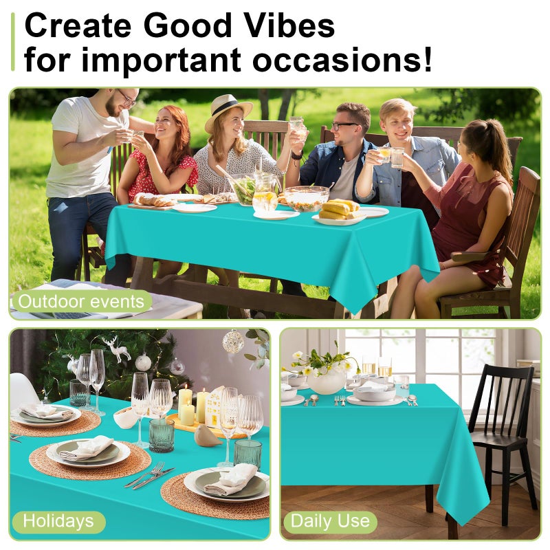 QIKSION Teal Plastic Table Cloth Disposable 2 Pack, 54 x 108 Inch Tablecloths for Easter Party, Summer, Turquoise Rectangle Table Cover - Image 4