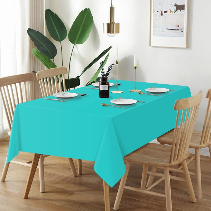 QIKSION Teal Plastic Table Cloth Disposable 2 Pack, 54 x 108 Inch Tablecloths for Easter Party, Summer, Turquoise Rectangle Table Cover - Image 2