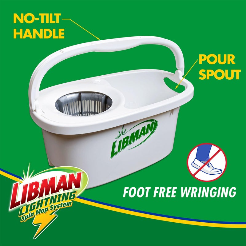 Libman Commercial Libman Lightning Spin Mop System Plus 3 Refill Head | Mop and Bucket with Wringer Set | Floor Mop | Spin Mop | Libman Mop | Mops for Floor Cleaning | Hardwood Floor Mop | 4 Total Mop Heads Included - Image 2