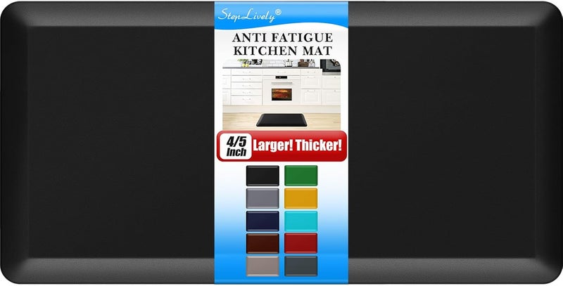 StepLively 4/5 Inch Thick Kitchen Mat - Cushioned Anti Fatigue Mats for Kitchen Floor - Easy to Clean, Waterproof, Non-Slip Kitchen Rug for Sink, Office, Kitchen (20''x39'' Black) - Image 1