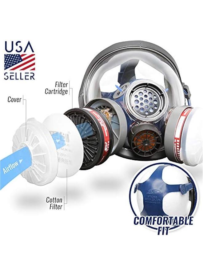 Arabest Full Face Organic Vapor Respirator - Protective Eye & Nose Shield with Anti-Fog Heavy Duty Lens & Adjustable - Chemical, & Particulate Respirator. Includes 2 Filter Cartridges - Industrial Grade  - Image 3