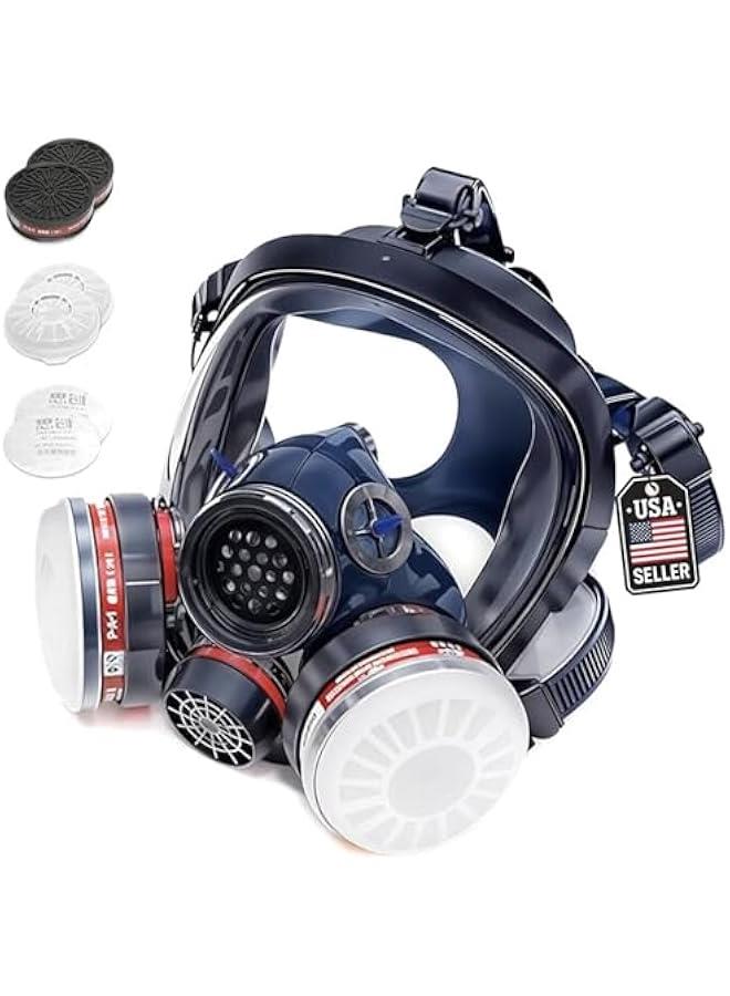 Arabest Full Face Organic Vapor Respirator - Protective Eye & Nose Shield with Anti-Fog Heavy Duty Lens & Adjustable - Chemical, & Particulate Respirator. Includes 2 Filter Cartridges - Industrial Grade  - Image 1