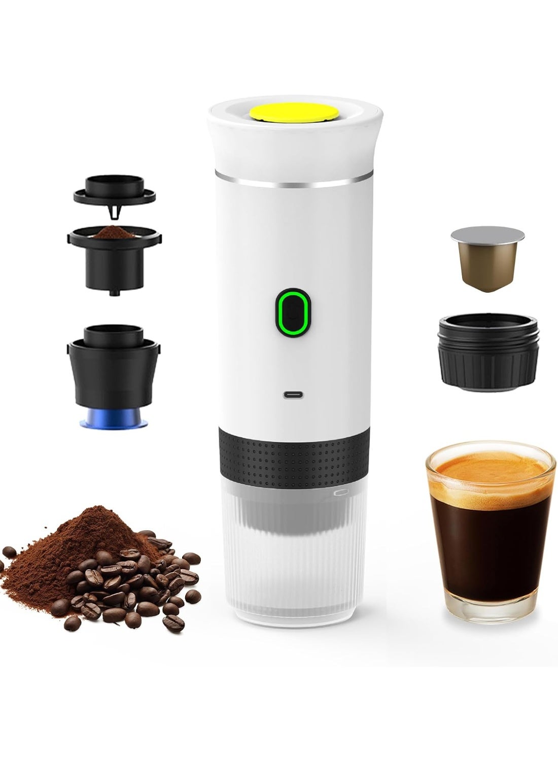 Cordless Coffee Machine for Car Home Travel 3 in 1 Electric Coffee Maker Work With Capsule and Ground Coffee 15Bar Mini Cold Brew and Heating Coffee Maker with 150ml Cup