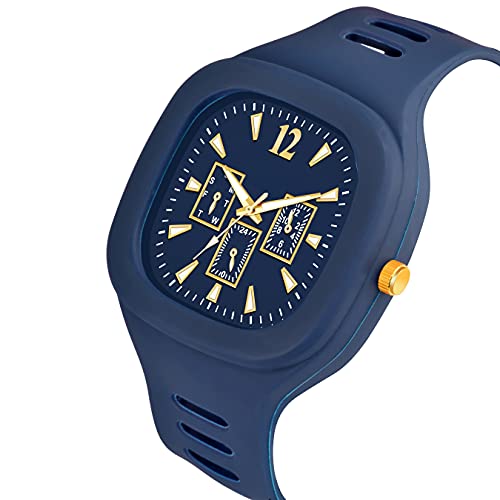 CERO Square Watch Multicolor Dial Analog Silicon Strap Stylish Designer Analog Watch for Men's and Boy's (Blue) - Image 4