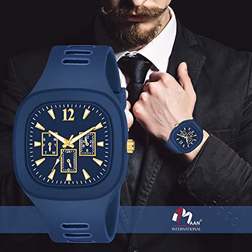 CERO Square Watch Multicolor Dial Analog Silicon Strap Stylish Designer Analog Watch for Men's and Boy's (Blue) - Image 3