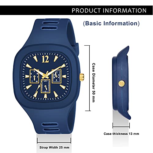 CERO Square Watch Multicolor Dial Analog Silicon Strap Stylish Designer Analog Watch for Men's and Boy's (Blue) - Image 2