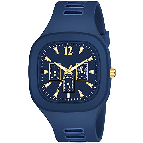 CERO Square Watch Multicolor Dial Analog Silicon Strap Stylish Designer Analog Watch for Men's and Boy's (Blue) - Image 1