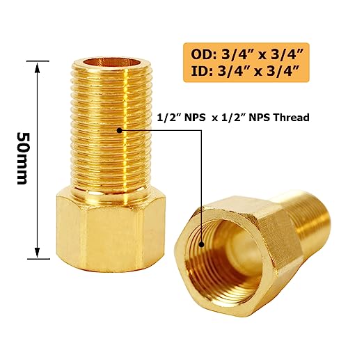 Hooshing 2PCS Brass Pipe Fitting 1/2" Female to 1/2" Male Straight Thread Pipe Extension Connector Length 1.97 Inch/50mm - Image 2