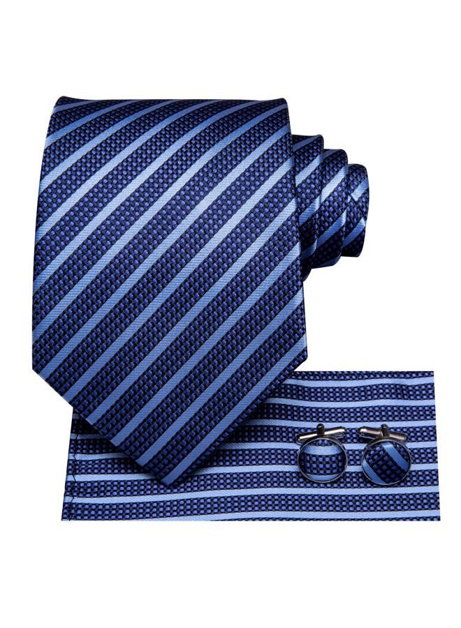 Dubulle Lot 3 PCS Classic Men's Silk Tie Set Paisley Stripe Necktie for Men Pocket Square Gift Box Multiple Sets, Mix Blue Orange, M - Image 3