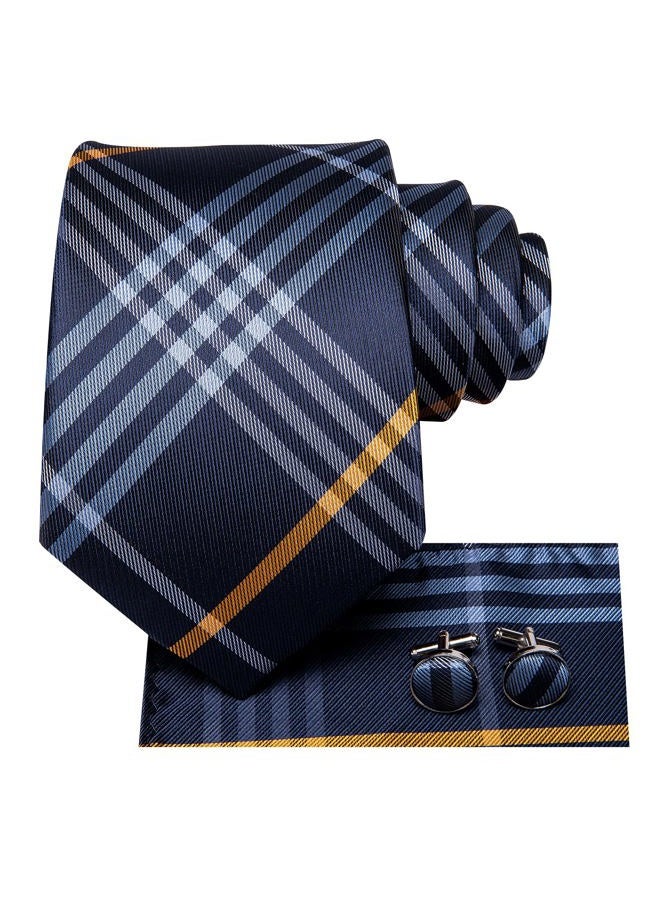 Dubulle Lot 3 PCS Classic Men's Silk Tie Set Paisley Stripe Necktie for Men Pocket Square Gift Box Multiple Sets, Mix Blue Orange, M - Image 5