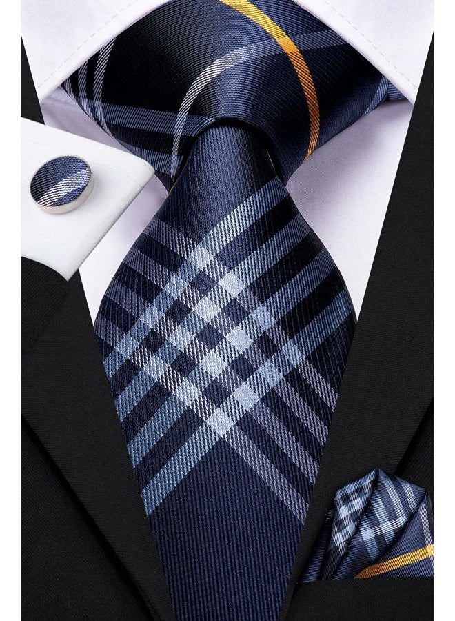 Dubulle Lot 3 PCS Classic Men's Silk Tie Set Paisley Stripe Necktie for Men Pocket Square Gift Box Multiple Sets, Mix Blue Orange, M - Image 4