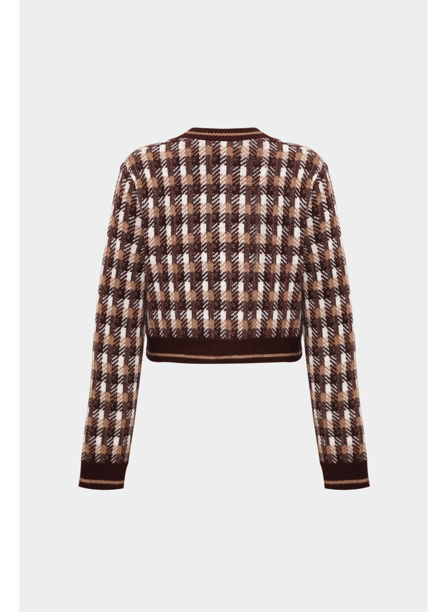 Açelya Okcu Premium Crew Neck Patterned Wool Women's Knitwear Cardigan  - Image 2
