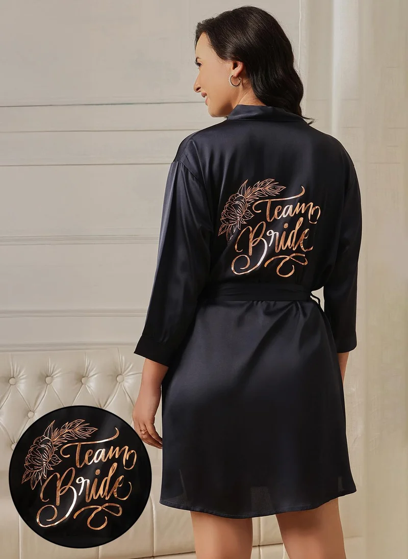 كلوفيا Clovia Luxurious Bridesmaid Short Robe in Dark Blue - Satin