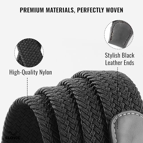 SLOVIC Stretchable Nylon Men Belts | Braided Design Belts for Men | Multi-Hole Adjustable Belt | Ideal for Jeans, Trousers & Chinos | Stylish Gift for Mens | Black - Image 4
