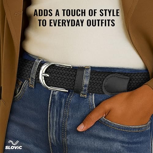 SLOVIC Stretchable Nylon Men Belts | Braided Design Belts for Men | Multi-Hole Adjustable Belt | Ideal for Jeans, Trousers & Chinos | Stylish Gift for Mens | Black - Image 3