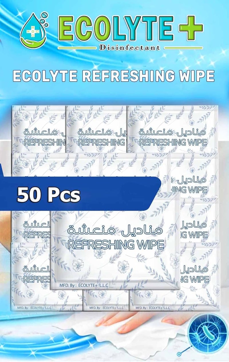ECOLYTE+ مناديل مبللة مضادة للبكتيريا ECOLYTE+ المنعشة - 50 عبوة - Image 2