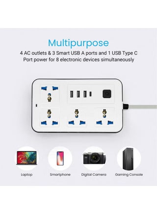2500W power strips home decoration Extension Lead with Multiple Function UK Plug 3 Pin Socket Outlet with 4 Gang 3 USB Port 1 Type-C Port 2.5M Electric Socket Mains Strip for Home Kitchen and Office - view 3