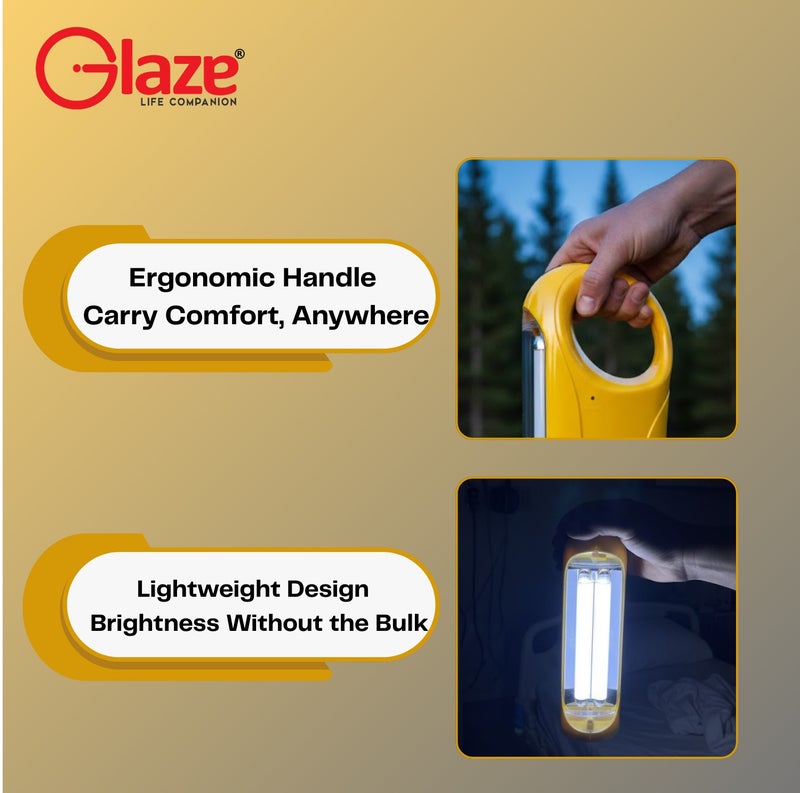 جليز فانوس إضاءة طوارئ LED قابل لإعادة الشحن – مصباح تخييم محمول مزوّد بأنبوبين SMD، شحن سريع عبر USB Type-C، وبطارية تدوم لفترة طويلة للاستخدام في انقطاع الكهرباء بالمنزل والتخييم الخارجي - Image 3