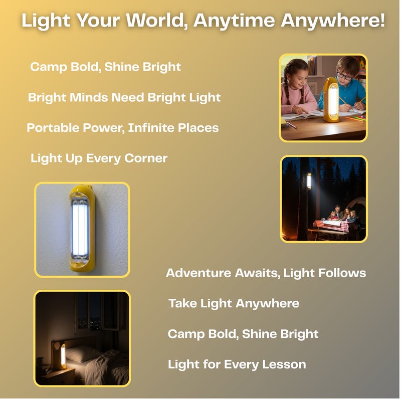 جليز فانوس إضاءة طوارئ LED قابل لإعادة الشحن – مصباح تخييم محمول مزوّد بأنبوبين SMD، شحن سريع عبر USB Type-C، وبطارية تدوم لفترة طويلة للاستخدام في انقطاع الكهرباء بالمنزل والتخييم الخارجي - Image 4