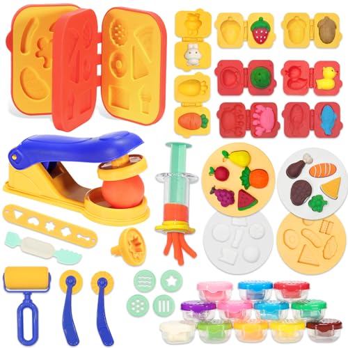 Crelloci Play Color Dough Tools Set Deluxe 41PCS Kitchen Creations Accessories Kit with 12 Cans Dough Stamper Cookbook Food Mold Roller Cutter Extruder Gift for Kids Boys Girls Ages 3 - Image 1