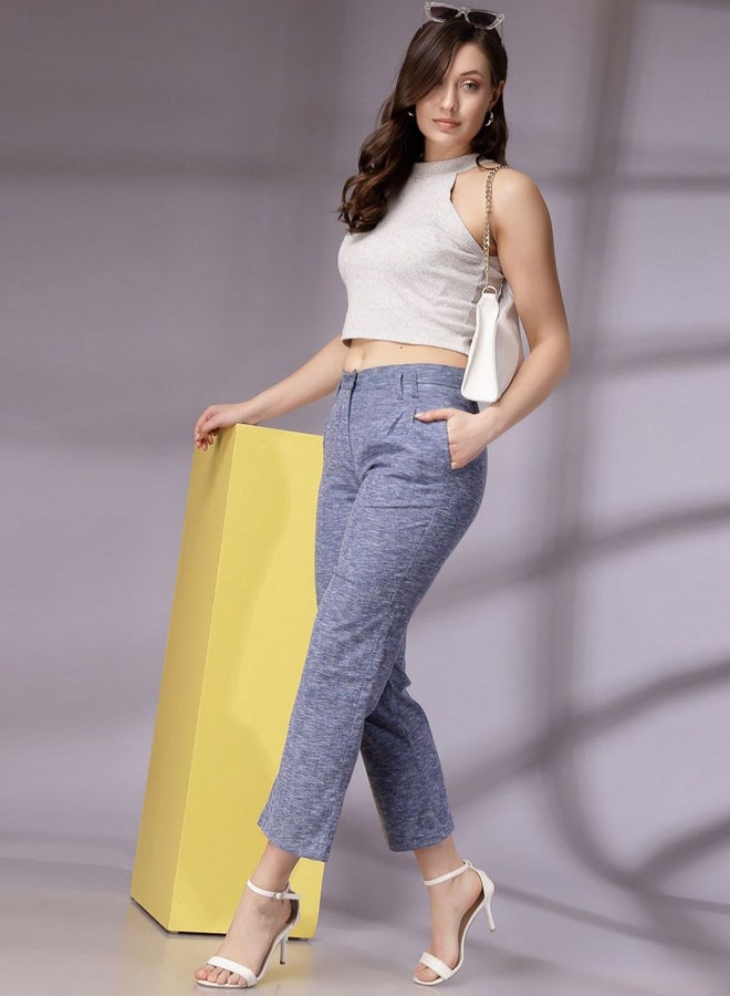 Freehand Women Navy Regular Fit Melange Pants - Image 4