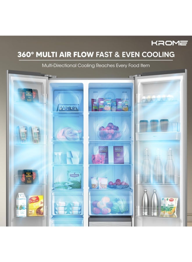 Krome 820L Gross Side-by-Side Refrigerator with Inverter Compressor and LED Touch Control KR-SBS820WIH Black - Image 5
