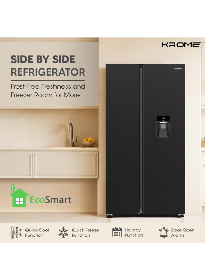 Krome 820L Gross Side-by-Side Refrigerator with Inverter Compressor and LED Touch Control KR-SBS820WIH Black - Image 2