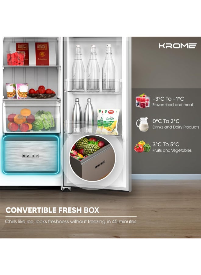 Krome 820L Gross Side-by-Side Refrigerator with Inverter Compressor and LED Touch Control KR-SBS820WIH Black - Image 4