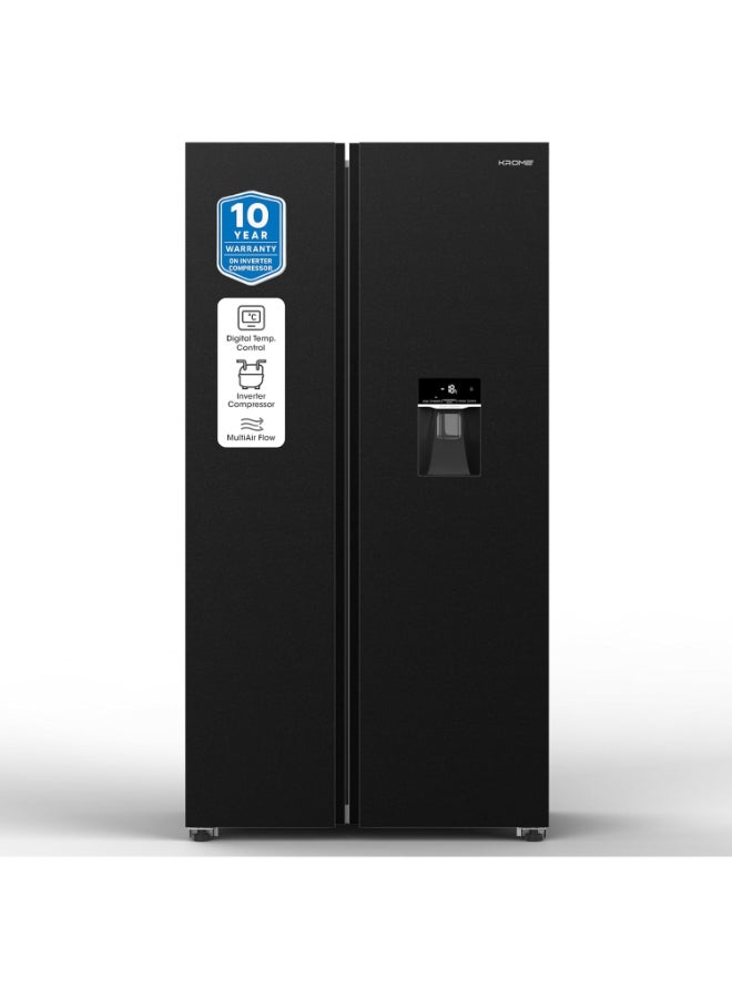 Krome 820L Gross Side-by-Side Refrigerator with Inverter Compressor and LED Touch Control KR-SBS820WIH Black - Image 1