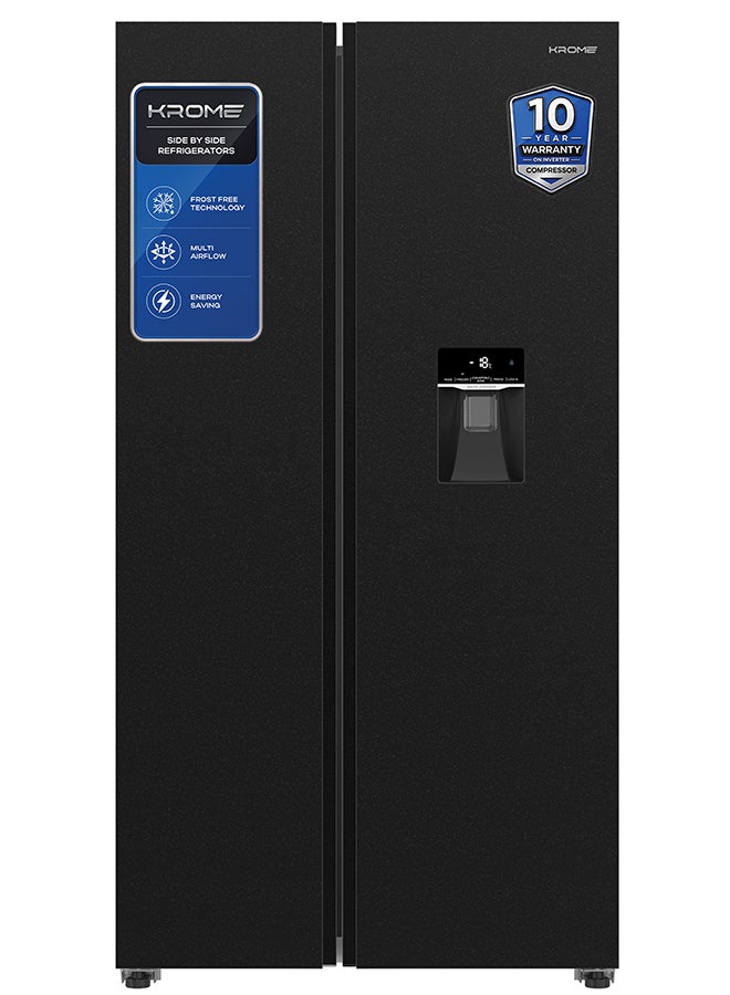 كروم 820L Gross Side-by-Side Refrigerator with Inverter Compressor and LED Touch Control KR-SBS820WIH Black - Image 1