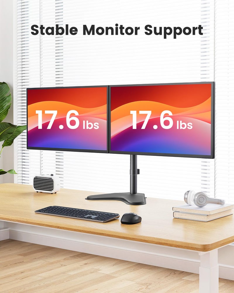 ErGear Freestanding Dual Monitor Stand for 2 Screens up to 32 inch, Heavy Duty Monitor Mount Holds Max 17.6 lbs per Arm, Height Adjustable Gaming Monitor Stand for Desk, VESA 75x75/ 100x100mm, Black - Image 4