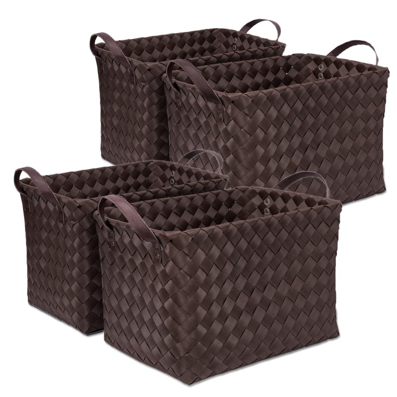 BROWNLILY Handwoven Clothes Basket Laundry Hampers Large Wicker Storage Baskets for Shelves Blankets Closet Storage Bins Car Bedroom Bathroom Organizers and Storage Bath (Pack of 4, Espresso color) - Image 1